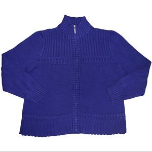 Royal Blue Ribbed Knit Full Zip Up Sweater